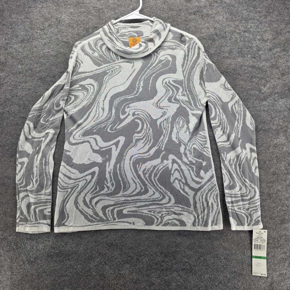 Ruby Rd Sweater Womens Petite Large Gray White Abstract Pattern Long Sleeve NWT